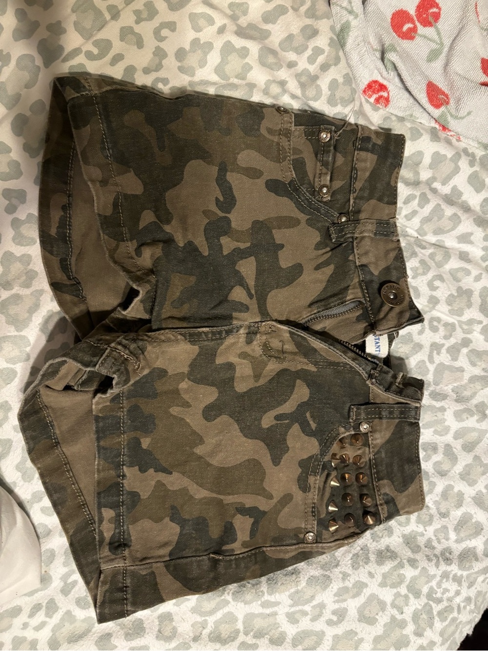 Camo Studded Women’s Denim Shorts - Olive Camo